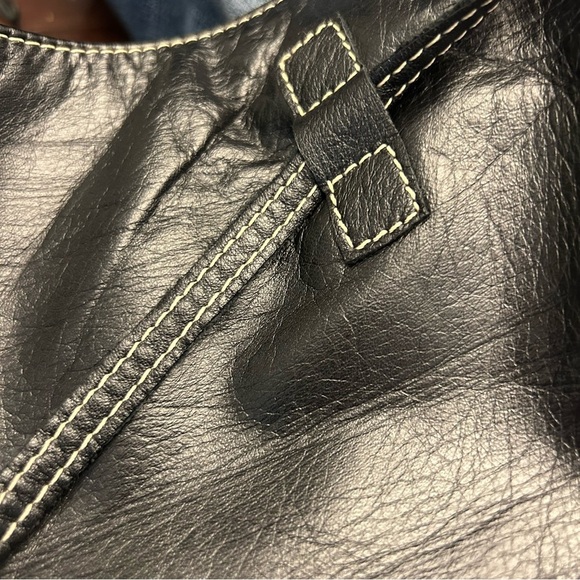 Danier Black lambskin Leather Pants. Silver ring belt. Ivory stitching vintage - Picture 8 of 12